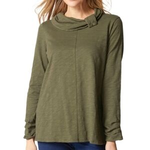 Habitat Harvest Pebbled Cotton Cowl Neck Top Sz Med Green Lagenlook